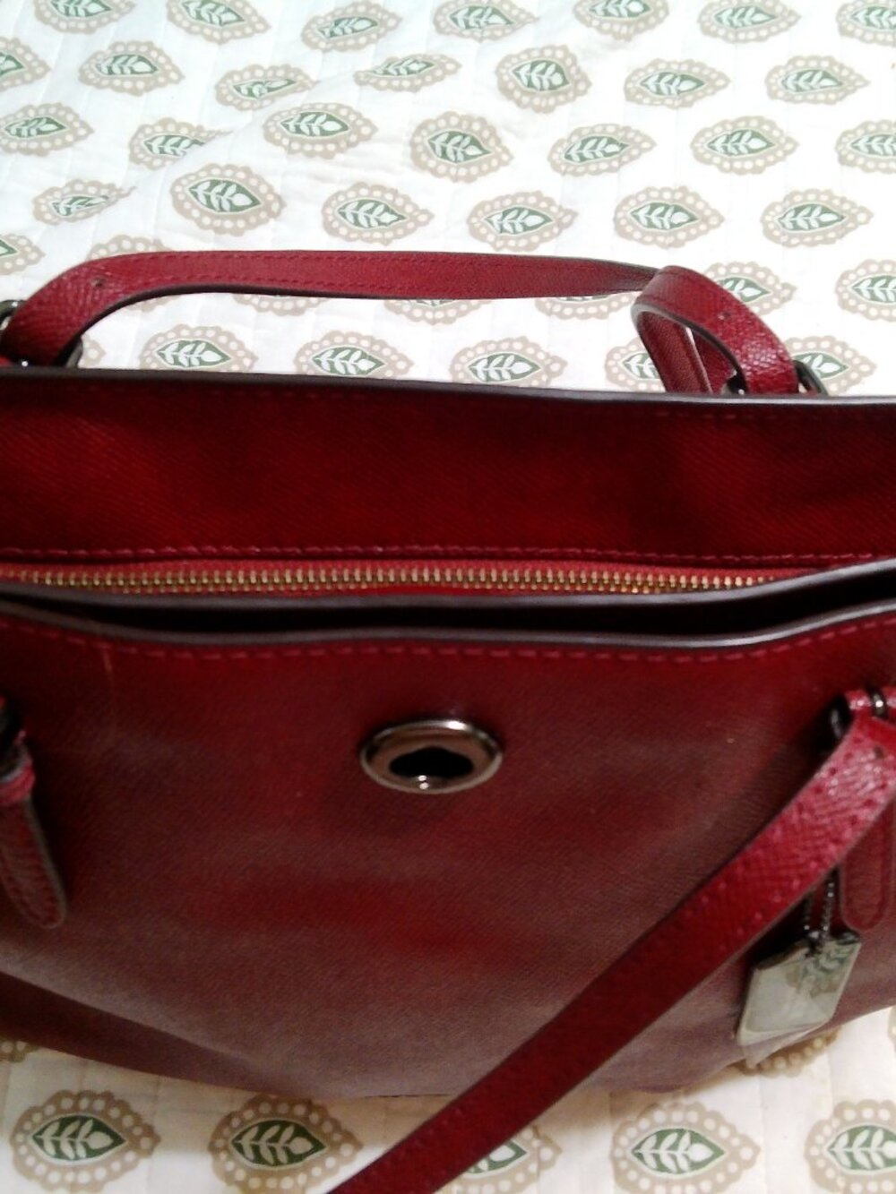 Coach Turnlock Zip  TOTE BAG Red Crossgrain Leather - Picture 10 of 13